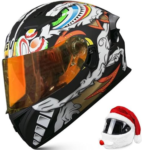 Motorradhelme Integral-Motorradhelm Four Seasons Dual Visor Integral-Motorradhelme Mit Weihnachtlichem Helmüberzug, DOT/ECE-Geprüft C, XXL=63~64CM
