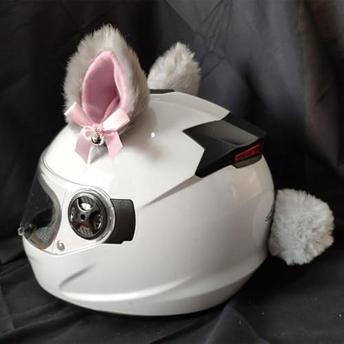 Katzenohren Motorradhelm Dekoration, 2 Stück - Süßer Plüsch Katzenohren & Schwanz für Rolle & Skihelm
