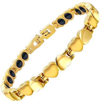 JEROOT Hämatit Armband, Titan Goldfarbenes Damenarmband, Ultraleichtes Herz-Hämatit-Armband, Magnetisches Damenarmband mit Größenanpassungswerkzeug Gold