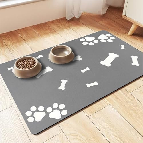 Dog Food Mat Absorbent: Cat Feeding Mat - 40 x 60 cm Dog Mat for Bowls - Non Slip Pet Food Mat Food Grade Cat Food Mats for Floors Anti Slip Rubber Mat Grey Pet Cat Mats for Food Bowls Wipe Clean