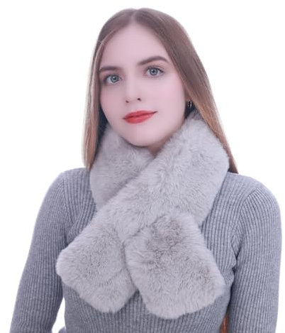 HEYANN Hellgrau Schal Damen in Pelzoptik aus Kunstpelz 80cm Damen Kunst Pelz Schal Pelzkragen Schal Winter Plüsch Warmer Schal Kunstpelz Kunstfell (Hellgrau)