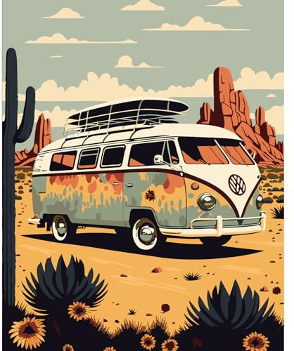 HEIBAGO Bus Peinture par Numéros pour Adulte, Fleurs Kit de Peinture à l'huile sur Toile Bricolage pour Enfants, Peinture à l'huile avec Pinceaux pour la Décoration d'intérieur, 40x50cm