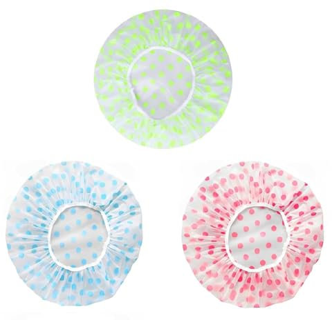 3 Pezzi Cuffia Doccia, Elastica Cuffia da Doccia Impermeabile, Riutilizzabile Cuffia da Bagno, Showe Caps per Capelli di Protezione per Donna,Doccia, Spa, Salon (Blu, Giallo, Rosa)