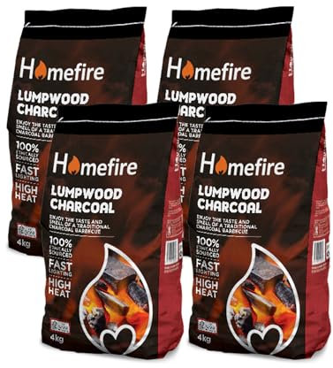 Homefire Lumpwood Charcoal, Great for Traditional BBQs, 4 kg (4 Packs)