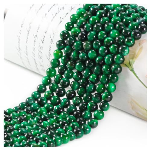 Ouubuuy 85pcs Green Tiger Eye 4mm Round Crystal Beads for Jewelry Making