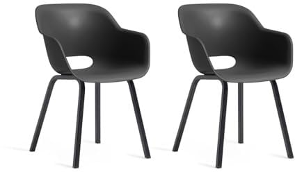 Keter Noa Gartenstühle - 2er Set mit Metallrahmen (Schwarz)