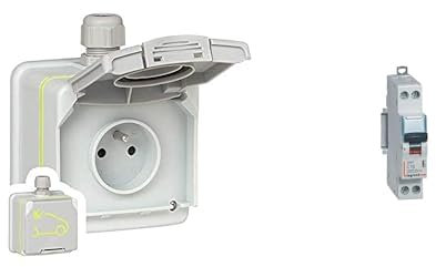 Legrand 090471 Prise Saillie Étanche Green'up Access pour Véhicule Électrique, Modes 1 ou 2, IP66 & 406774 Disjoncteur 16A unipolaire + neutre DNX3 - courbe C - 4,5/6kA - À vis - 1 module