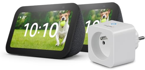 Echo Show 5 (3e génération) | Anthracite, pack de 2 + Sengled Smart Plug, fonctionne avec Alexa - Kit de démarrage Maison connectée