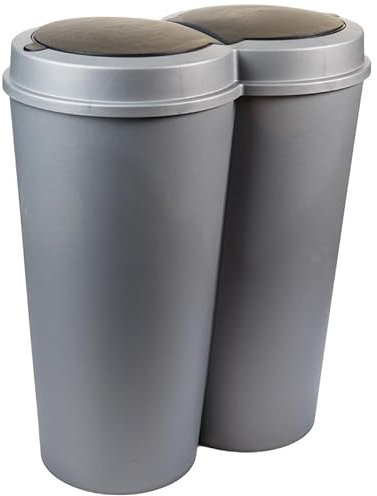 SUSTANIA Abfalleimer grau 1er 50 L mit schwarzem Schiebedeckel Ø 25cm x H 68cm – Mülleimer groß aus Kunststoff für die Küche&Büro – Müllbehälter geruchsdicht mit rundem Deckel – Made in Europe