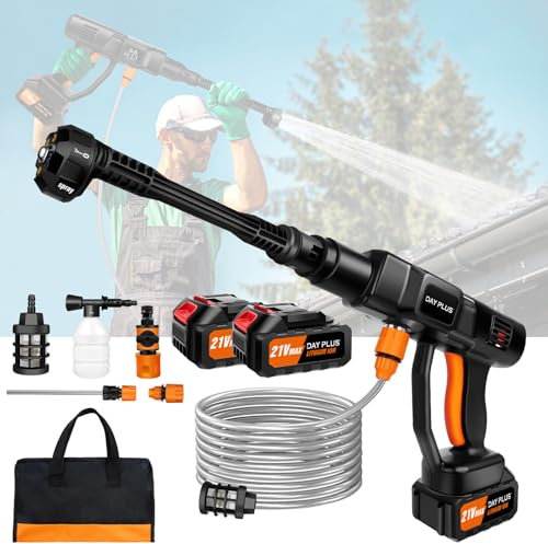 Cordless Pressure Washer, High Pressure Washer Gun, Portable Pressure Washer with 2 Battery, 6-in-1 Adjustable Nozzle & 5M Hose, Battery Jet Washer Electric Power Washer for Car/Floor/Garden Cleaning