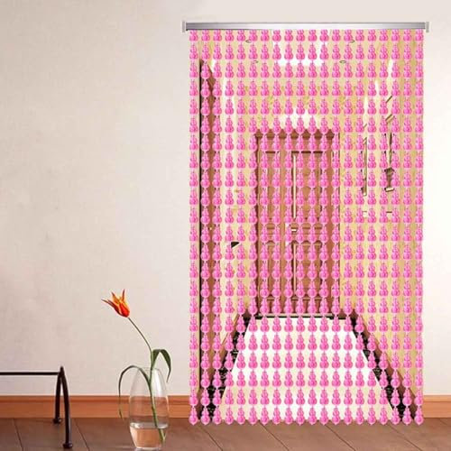 Türvorhang Perlen Design Balkontür Vorhang Fadengardine Handarbeit Perlenvorhang Für Ihre Balkon/Terrassen(Pink,3x90x200cm)