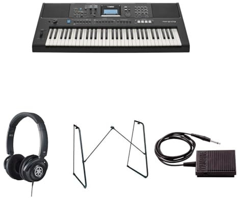 Yamaha PSR-E473 Portable Versatile Digital Keyboard bundled with HPH-150 Headphones, L-2C Keyboard Stand, and sustain Pedal