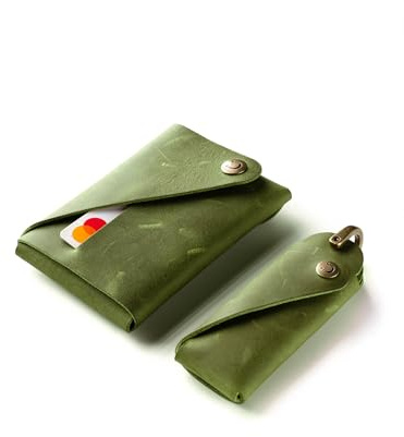 Crazy Horse Craft Geldbörse und Schlüsseletui Leder, Slim Kartenhalter Set | Schlankes Portemonnaie aus echtem Rindsleder mit Schlüsselhalter; flach und leicht, handgefertigt in Europa, Geschenkidee