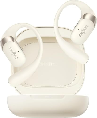 SHOKZ OpenFit 2 Open-Ear Headphones, True Wireless Bluetooth Earphones with Microphone, Earhook Earbuds with 48 Hours of Playtime, USB-C Fast Charging, IP55 Water-Resistant, with Carrying bag, Beige