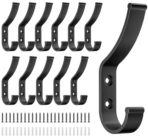 Optish 12 Stück Kleiderhaken Wand, Garderobenhaken Schwarz Kleiderhaken zum Schrauben für Akustikpaneele, Eingangsbereich, Schlafzimmer, Küche für Jacken, Hüte, Schals und Handtaschen