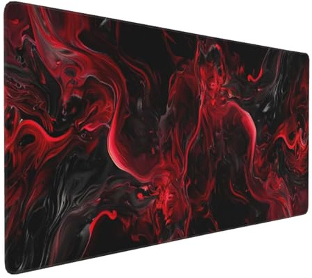 Tapis de Souris 50x25 cm Grand Tapis Souris XXL, Rouge abstrait Tapis de Souris Bureau Gamer, à Bords Cousus, Base en Caoutchouc Antidérapante, Sous Main pour Clavier et Souris, Decoration Maison E421