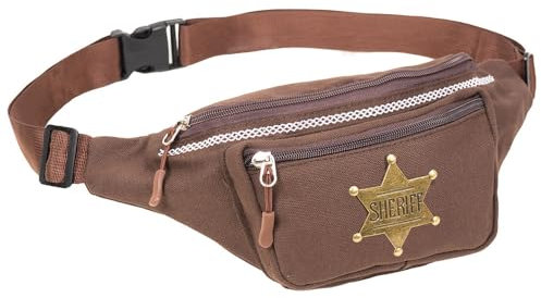 Goldschmidt Kostüme Bauchtasche | Tasche it 3 Reißverschluss-Fächern | Accessoire Kostüm Fasching Karneval (Cowboy Sheriff braun)