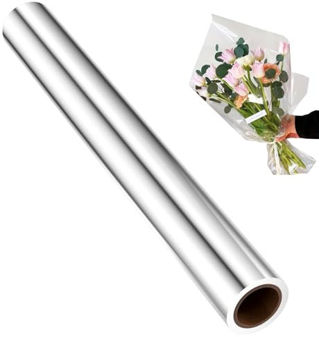 Elsrantor Papier Fleuriste, Cellophane Emballage, Papier Cadeau Transparent, Étanche Papier Cristal, Rouleau Plastique Transparent, pour Fleurs, Paniers Cadeaux, Emballages d'Art (43cm x 30m)