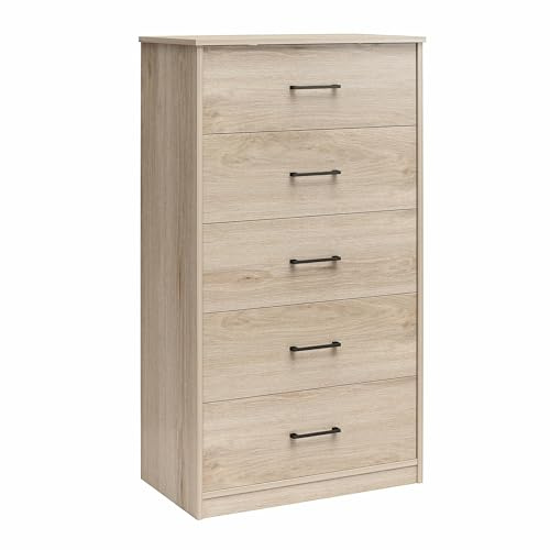 Dorel Home BrEZ Build Pearce Dresser with 5 drawers in Light Oak, 40x71x126cm (DxWxH)