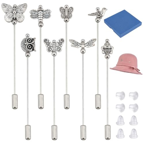 BENECREAT 8-teilige Schmetterlings-Hutnadel, Vintage-Sicherheitsnadeln, Broschen, Bienenvogel-Brosche, Anstecknadel für Krawatte, Schal, Western-Cowboyhüte, Haarschmuck, 70 mm