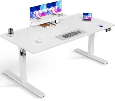 TRIUMPHKEY 180x80cm Electric Standing Desk Height Adjustable Desk With Monitor Hooks Stand Storage Shelf Home Office Sit Stand Study Table With Memory Smart Panel(White)