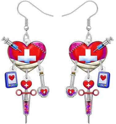WEVENI Acrylic Fun Nurses Day Nurse Cap Earrings Thermometer Syringe Dangling Jewellery Nursing Graduation Gifts for Women Future Nurse Practitioners Doctors Medical Assistant