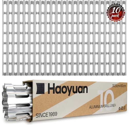 OSVINO 10 Pack Disposable Grill Toppers, 12 x 20 Aluminum Foil Sheets, Heat-Resistant BBQ Liners for Charcoal, Gas & Outdoor Grills, No Mess Grill Accessories