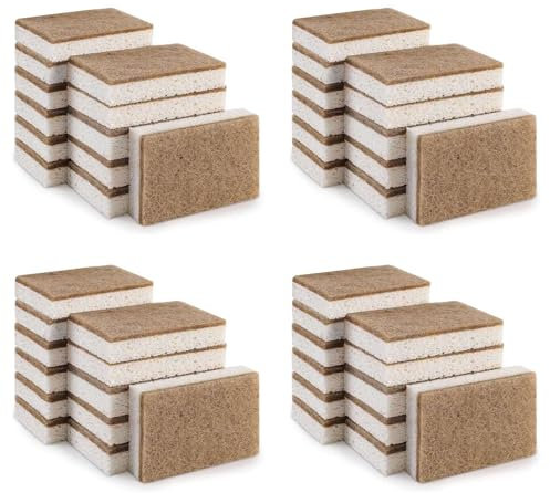 dissot Esponjas Naturales Ecológicas para Platos, Paquete de 48, Esponja de Cocina Biodegradable con Estropajo de Compostable