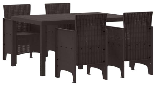 vidaXL 5-teiliges Outdoor Essset Brauner Kunststoff Rechteckiger Tisch mit 4 Stühlen UV-beständig Pflegeleicht Modern Gartenmöbel Geeignet für Balkon Terrasse