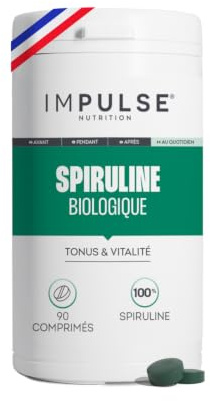 Impulse Nutrition - Spiruline BIO 100% Pure - Tonus - Cure 30 jours | Vitalité, Énergie Quotidienne & Immunité - Riche en Fer Naturel - Antioxydant - 100% Pure - Vegan - Fabriqué en France