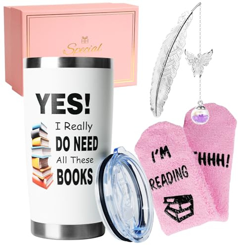 TOONGEEN Book Lover Gifts for Women, 20oz Book Travel Mug Gifts for Readers | For Reading Lovers, Reading Socks, Birthday Gifts, Xmas Gifts, Keep Hot 6 Hours, Cold 12 Hours, Food Grade Stainless Steel