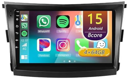 Android 15 Radio Coche,para SsangYong Tivoli 2015-2019 con Carplay Android Auto, Radio Táctil de 9 Pulgadas con GPS Navi WiFi Bluetooth Cámara SWC(C 8core(4G+64G))