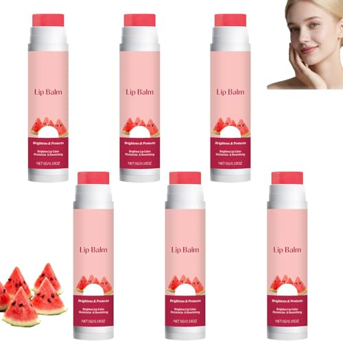 Watermelon Tinted Lip Balm, Moisturizing Tinted Lip Balm, Lightening & Protection, Reduce Fine Lines Lips, Long-Lasting Nourishment, Non-Greasy, Improve Dryness, Restore Natural Lip Color (6pcs)