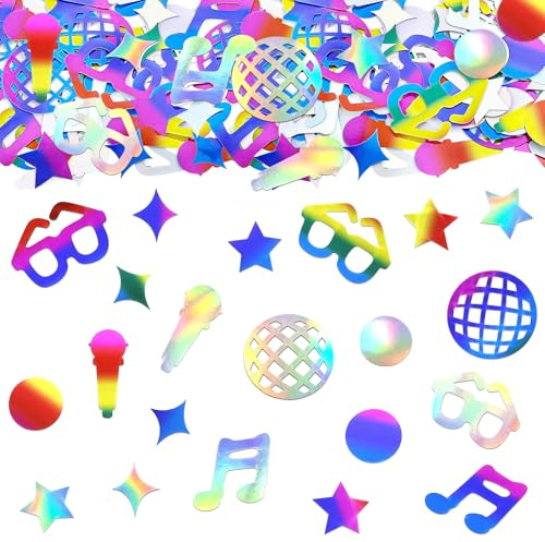 GoldRock Discokugel Deko Konfetti Bunt,100× Streudeko Disco Party Deko,Glitzer Stern Musik Discokugel Tischdeko,Retro Disco Kugel Musiknoten Deco für 70er,80er,90er Jahre,Karneval,Geburtstag Silvester