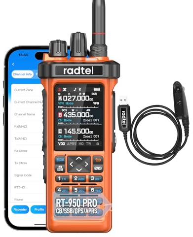 Radtel RT-950 PRO Amateurfunkgerät GPS/APRS, 10W Walkie-Talkie mit großer Reichweite, Handfunkgerät, SW/MW/LW RX, Bluetooth-App-Programmierung, Orange (mit Programmierkabel)