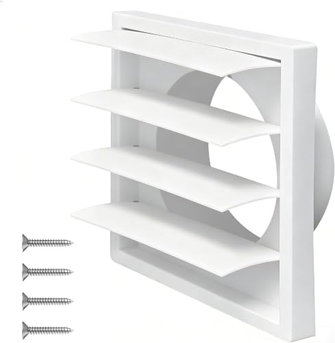White Ventilation Gravity Grille, 150mm/ 6 Inch Square Gravity Vent Cover Plastic Plastic Extractor Fan Ducting Vents Covers for Bathroom Kitchen Ducting HVAC and Extractor Fans