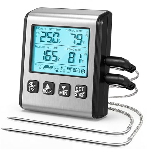 WGIDSKKI Double Sonde Thermometre Cuisine Numérique, Thermometre Cuisson avec Alarme, Thermomètre à Viande, Lecture Rapide, Facile à Utiliser, pour Grill Fumoir Patisserie Four