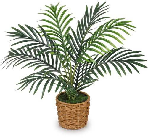 Palma artificiale da 50 cm, in cestino intrecciato, foglie di palma tropicale, piante artificiali come vera palma artificiale per soggiorno e bagno decorazione