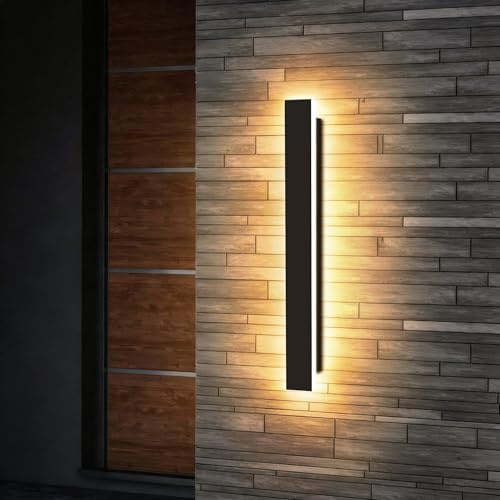 auralab 60cm Lange Wandleuchte Außen, IP65 Wasserdicht Edelstahl LED aussenleuchte, 3000K Moderne LED Außenwandleuchte für Pool, Wohnzimmer und Eingang, Schwarz