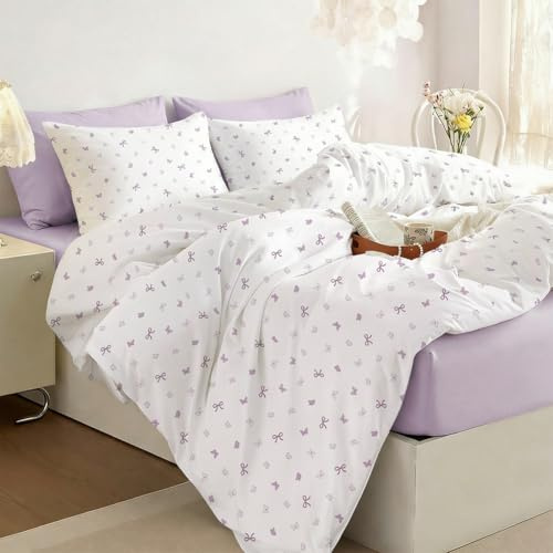 Nayoroom Bettwäsche Mädchen 135x200 Lila Schmetterling Kinder Bettbezug Set | Oeko-TEX, Microfaser, Bettbezug 135x200 cm + Kissenbezug 80x80 cm, Kinderbettwäsche, Schleifen, Reißverschluss