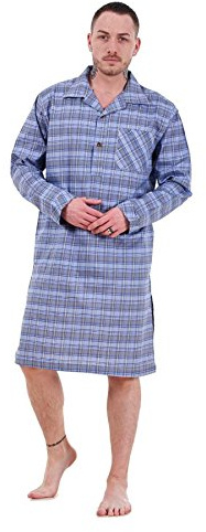 Malay Mens Nightshirts Woven Check Cotton Blend Loungewear Regular Big Size M to 5XL Blue Grey
