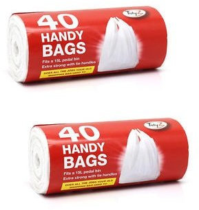 Tidyz 2 Packs Of 40 Handy Bags - Carrier Bags - Fits 15L Pedal Bin - Extra Strong Tie Handle 80 Bags In Total