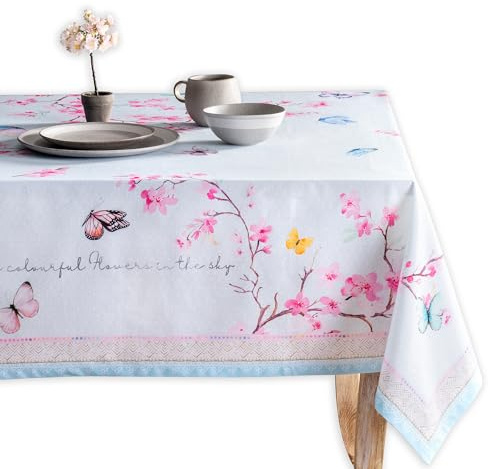 Maison d'Hermine Tischdecke, rechteckig, 100% Baumwolle, wiederverwendbar, dekorativ für Esszimmer, Bauernhaus, Zuhause, Party, Festlich und Hochzeit, Frühling und Sommer, Blüten im Frühling