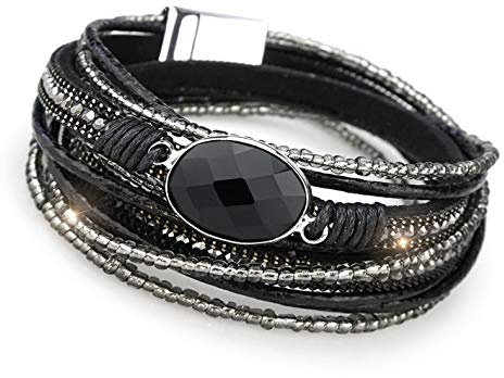 Suyi Multilayer Leather Braided Bracelet for Women with Magnetic Buckle