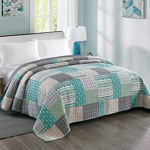 Laneetal Tagesdecke Steppdecke Bettüberwurf Wendedesign Patchwork Bettdecke Stepp Decke Doppelbett unterfüttert und gesteppt, 240x260 cm