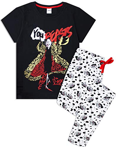 109 Dalmatians Cruella De Vil You Beasts Women's Lounge Pants & T-Shirt Pyjama Set Black