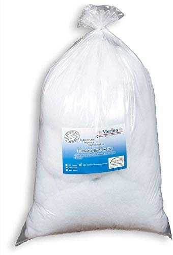 Merino Füllwatte 100 Gramm Beutel | Füllmaterial aus 100% Polyesterhohlfasern | Bastelwatte formbeständig und extra flauschig | Kissenfüllung