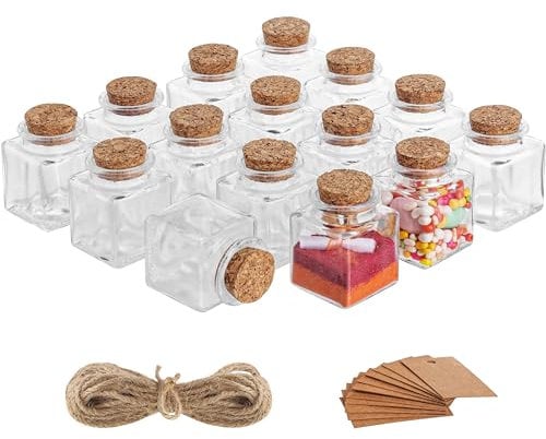 BELLE VOUS 15er Pack Kleine Flaschen zum Befüllen - 50ml Mini Glas Flaschen mit Korkdeckel - 50er Set Kleine Glasflaschen zum Befüllen - 50 Kleine Gläser mit Deckel - Korkenglas