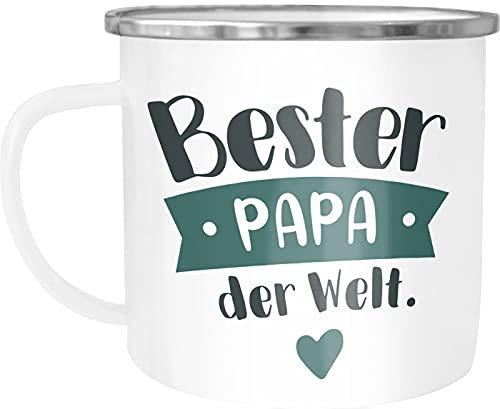 Moonworks® Emaille Tasse Becher Beste/r Mama/Papa Geschenk Mutter Vater Geburtstag Weihnachten Danke sagen Kaffeetasse Bester Papa Petrol weiß-metall Emailletasse