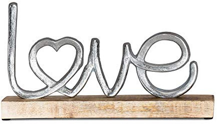 Aufsteller Mango Schriftzug Love H17cm Metall Holz Deko Mangoholz Tischdeko Wohndekoration